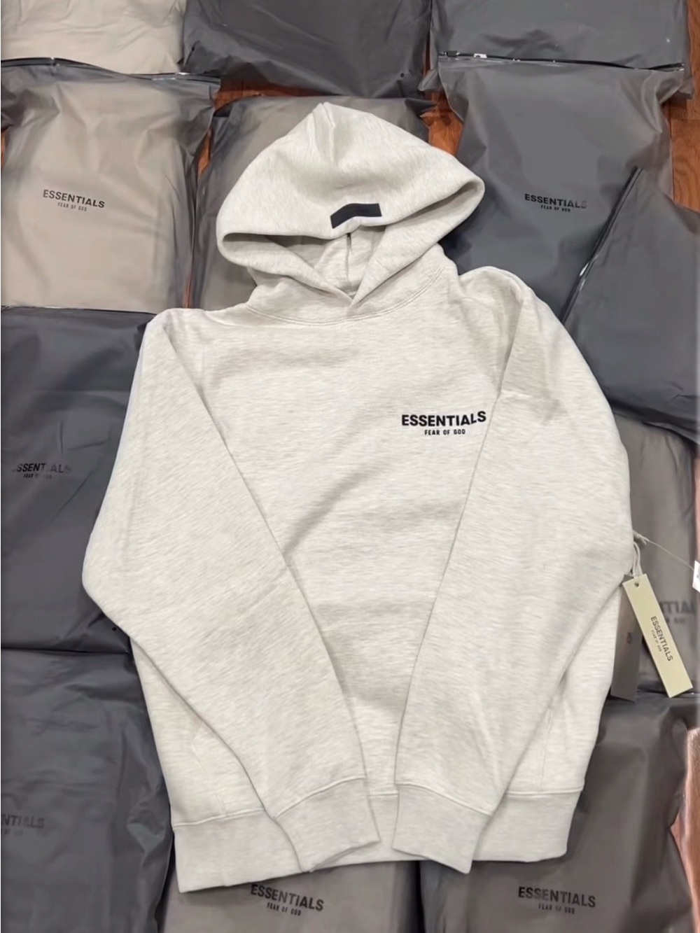 ESSENTIALS Light Heather Gray Pullover Hoodie with Chest Logo